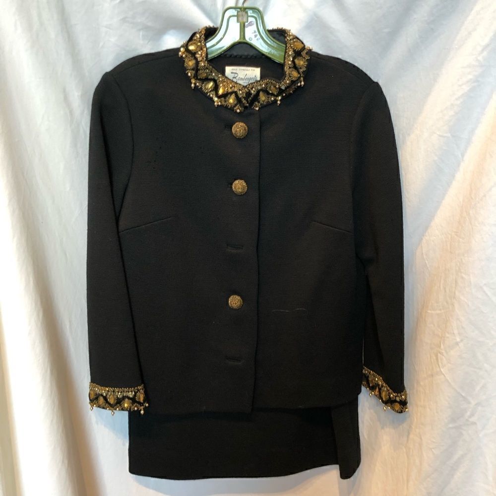 Vintage Bambergers skirt set 100% wool Black Size 10